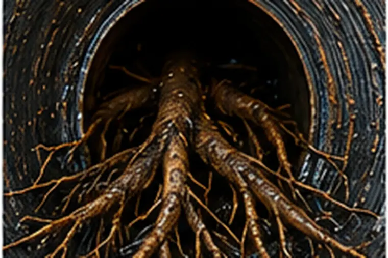 Tree root intrusion in sewer line