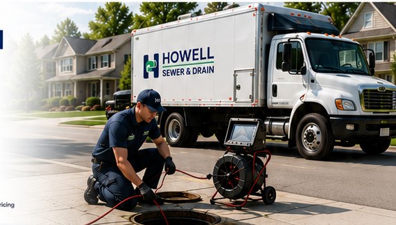 Howell Sewer & Drain technician and service truck on site